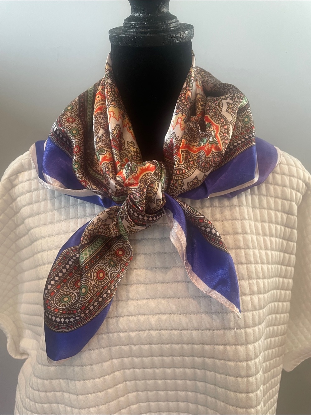 Silk Paisley Square Scarf in Purple and Multicolor vintage classy